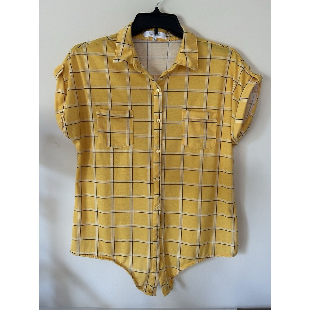 Eden & Olivia Yellow Short Sleeve Button Down Women Size Large